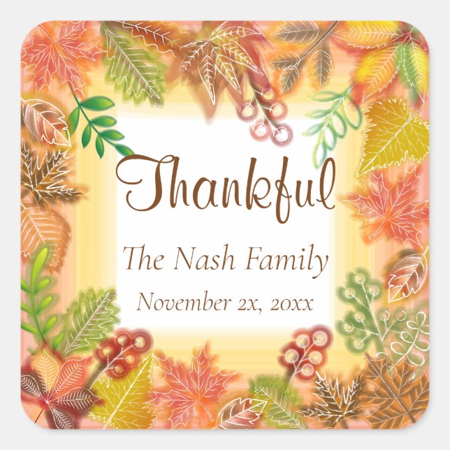 Brush Art of Fall Foliage For Thanksgiving Square Sticker (Front)