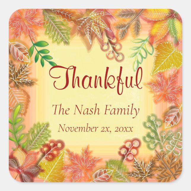 Brush Art of Fall Foliage for Thanksgiving Square Sticker (Front)
