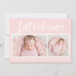 Brush Calligraphy Blush Pink Photo Collage Birth Announcement