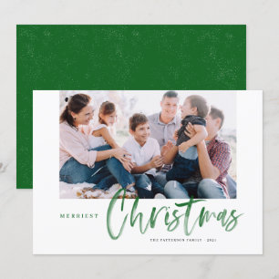 Brush Calligraphy Green Merriest Christmas Photo Holiday Card