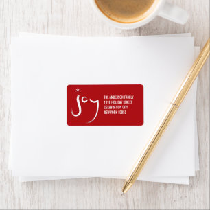 Brush Calligraphy Joy Red Simple Holiday Address Label