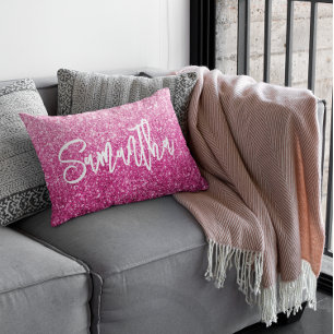 Brush Calligraphy Name Luxury Pink Ombre Accent Pillow