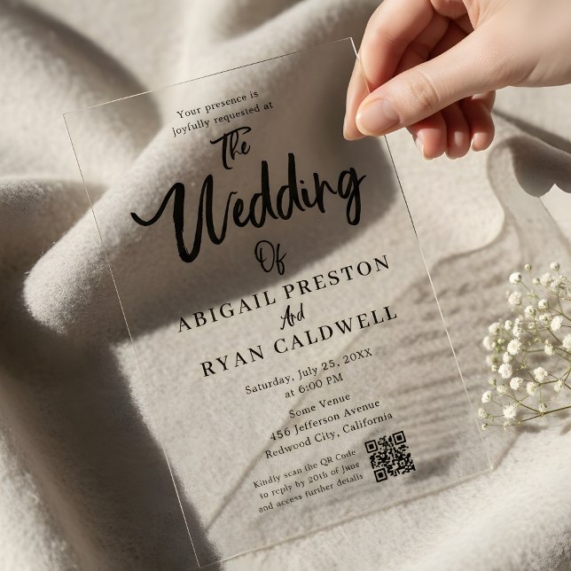 Brush Calligraphy QR Code Wedding Acrylic Invitations (Creator Uploaded)