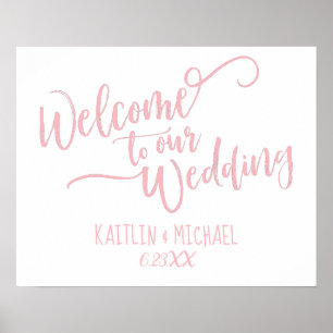 Brush Calligraphy Wedding Welcome Sign   Pink