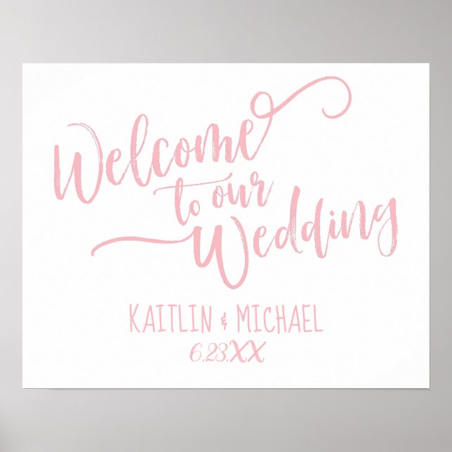 Brush Calligraphy Wedding Welcome Sign | Pink (Front)