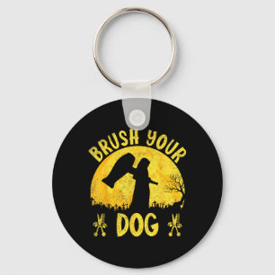 Brush Dog Grooming Reaper Halloween Funny Dog Keychain