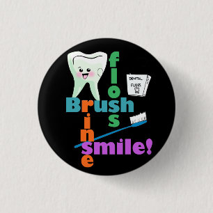 Brush Floss Rinse SMILE 1 Inch Round Button