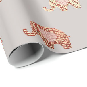 Brush Gold Pink Grey Princess Elephant New Baby Wrapping Paper