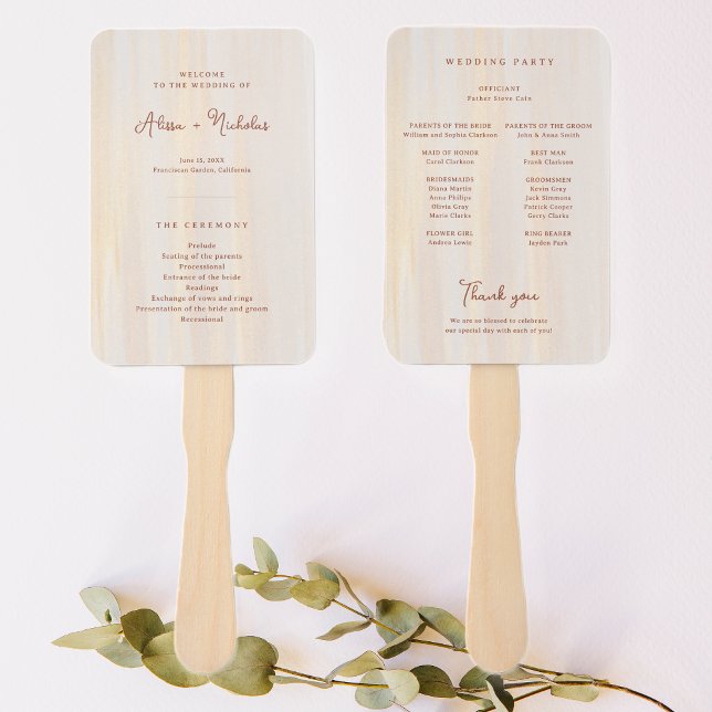 Brush Gold & Terracotta Script Wedding Program Hand Fan (Creator Uploaded)