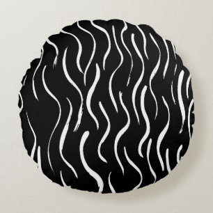 Brush grunge pattern. White and black.abstract,art Round Pillow