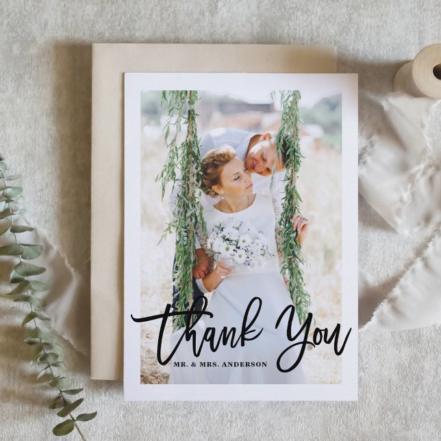 Brush Hand Lettering Photo Wedding Thank You Card (Creator Uploaded)
