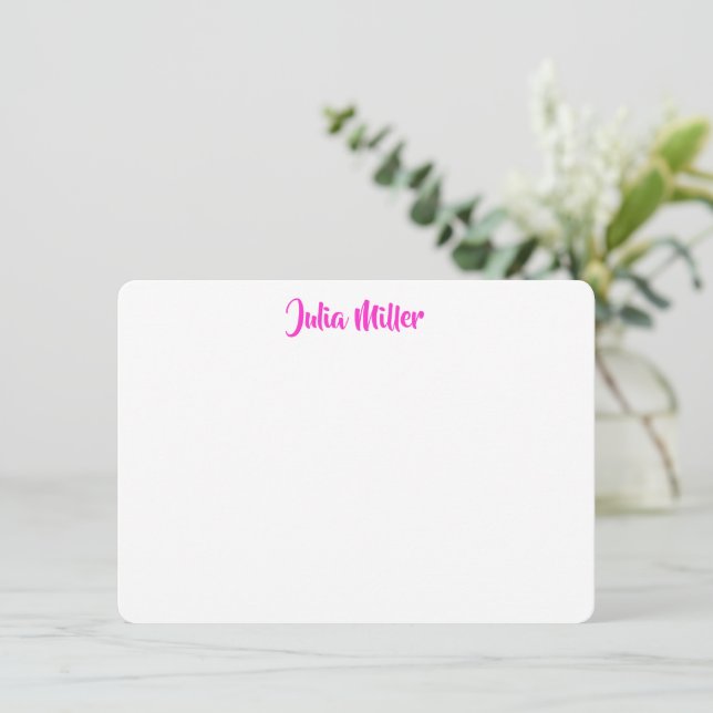 Brush Handwriting Script Personalized Berry Pink Card (Standing Front)