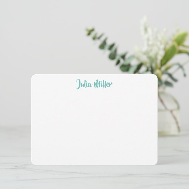Brush Handwriting Script Personalized Light Teal Card (Standing Front)
