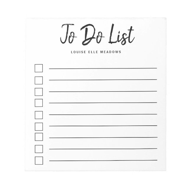 Brush Lettered Lined Personalized To Do List  Notepad (Front)