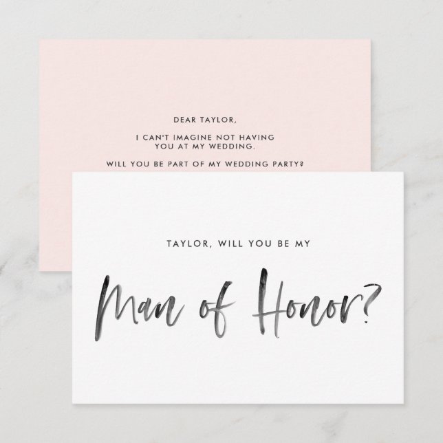 Brush Lettering Blush Will You Be My Man of Honour Invitation (Front/Back)