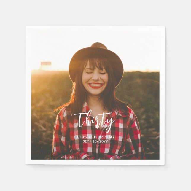 Brush Lettering Custom Photo Birthday Party Paper  Napkin (Front)