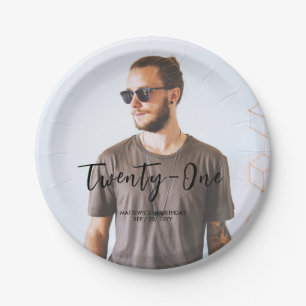 Brush Lettering Custom Photo Birthday Party Paper Paper Plate