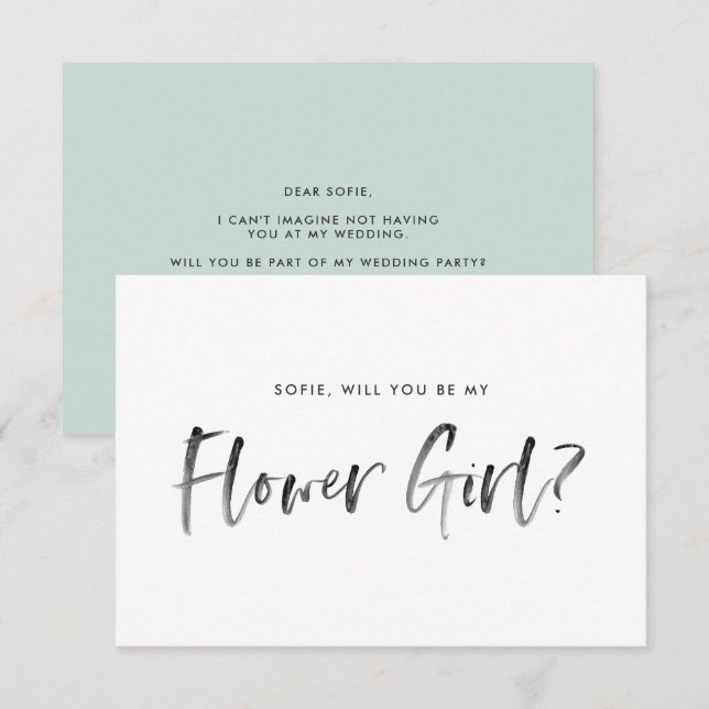 Brush Lettering Mint Will You Be My Flower Girl Invitation (Front/Back)