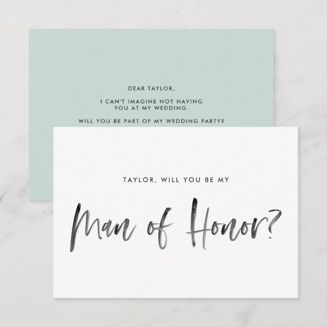 Brush Lettering Mint Will You Be My Man of Honour Invitation (Front/Back)
