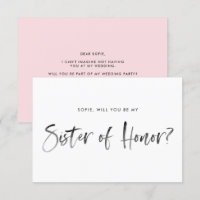 Brush Lettering Pink Be My Sister of Honour