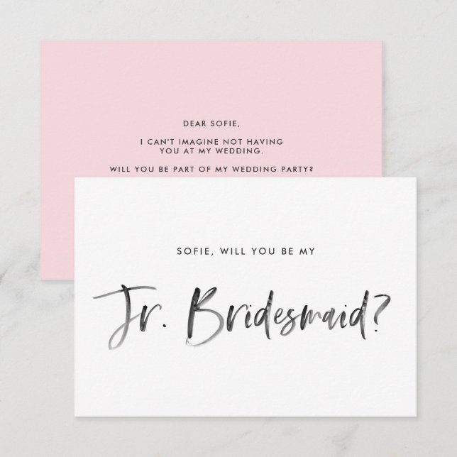Brush Lettering Pink Will You Be My Jr Bridesmaid Invitation (Front/Back)