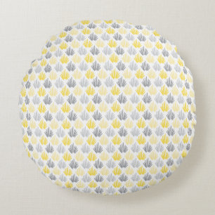 Brush Lined Pattern Yellow & Grey Round Pillow