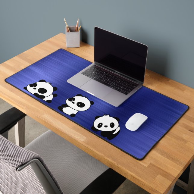 Brush Metallic Blue With Panda  Desk Mat (Office 2)