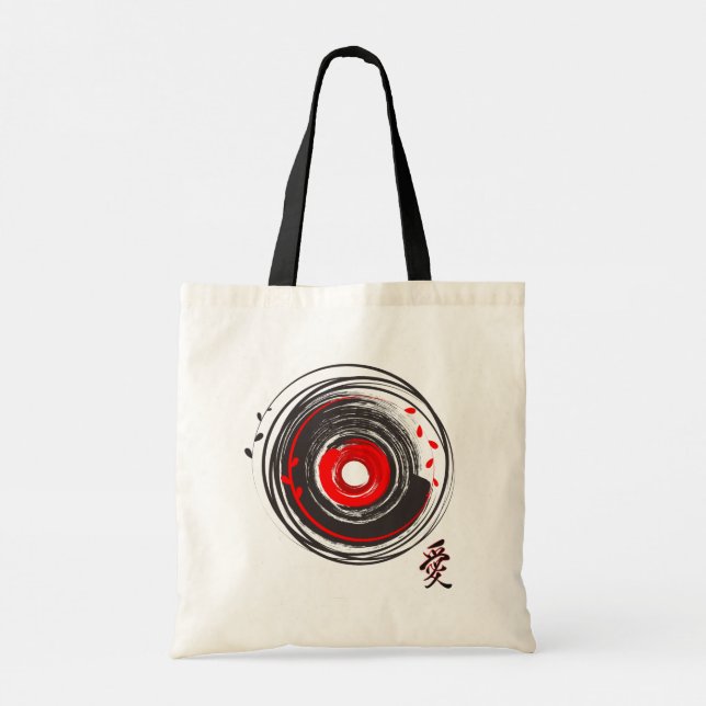 Brush Painted Vinyl Record With The Word Love Tote Bag (Back)