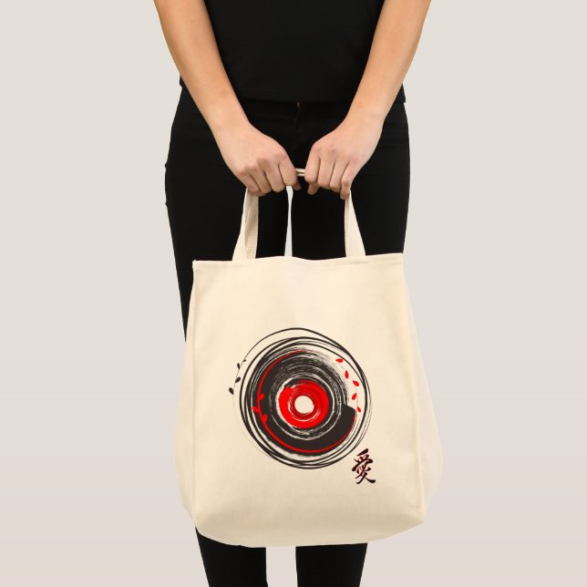 Brush Painted Vinyl Record With The Word Love Tote Bag (Front (Product))