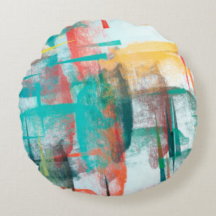 Brush painting. Artistic canvas mix unique form. O Round Pillow