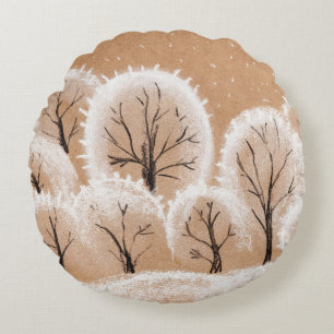 Brush painting. Artistic canvas. Oil art. Round Pillow