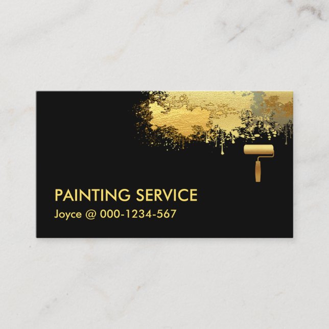 Brush Painting Gold Paint Splatter Business Card (Front)