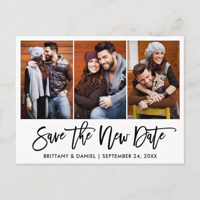 Brush Script 3 Photo Save The New Date Postcard (Front)