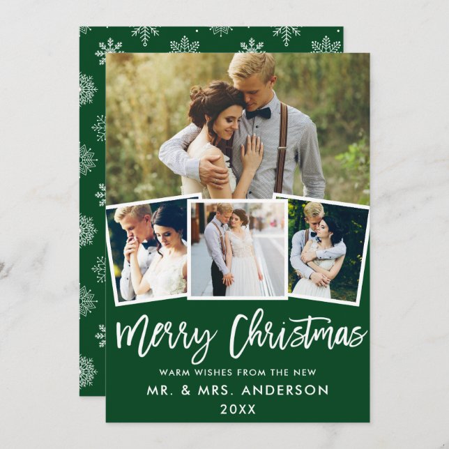 Brush Script 4 Photo Wedding Christmas Card GS (Front/Back)