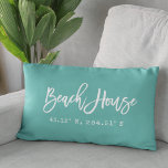 Brush Script Beach House Your Coordinates Lumbar Pillow<br><div class="desc">Modern Brush Script,  Beach House,  Your Coordinates Lumbar Pillow</div>