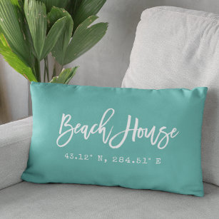 Brush Script Beach House Your Coordinates Lumbar Pillow