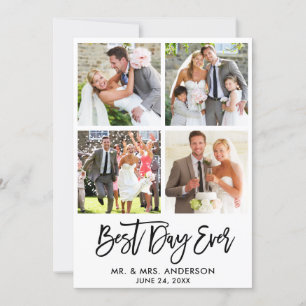 Brush Script Best Day Ever Wedding 4 Photo Thank You Card