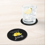 Brush Script Black Watercolor Lemons Limoncello Round Paper Coaster<br><div class="desc">Modern Brush Script Watercolor Lemons When Life Gives You Lemons Make Limoncello Paper Coasters</div>