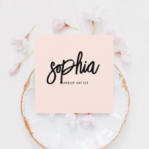Brush Script Blush Pink QR Code Square Business Card
