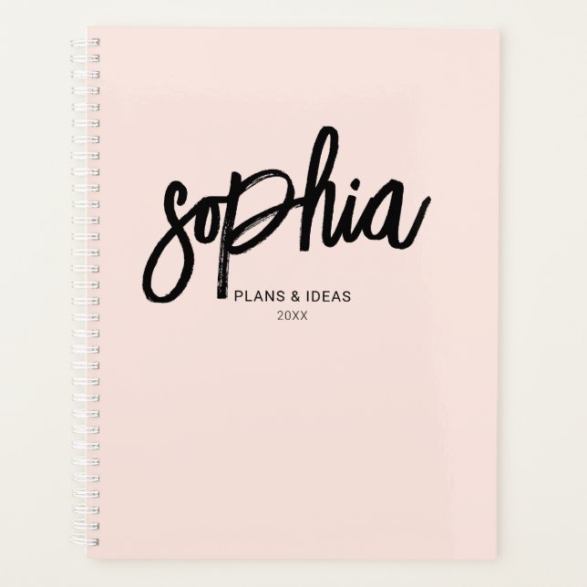 Brush Script Calligraphy Girly Blush Pink Planner (Front)
