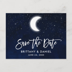 Brush Script Celestial Moon Stars Save the Date Announcement Postcard