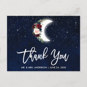 Brush Script Celestial Wedding Floral Moon Thanks Postcard