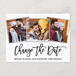 Brush Script Change The Date 3 Photo Postcard