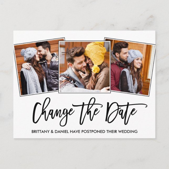 Brush Script Change The Date 3 Photo Postcard (Front)