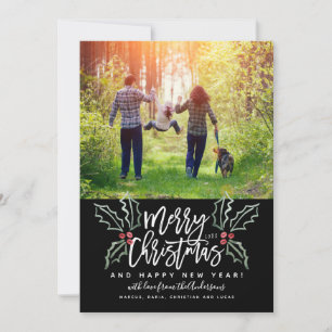 Brush Script Christmas Hollies Holiday Card