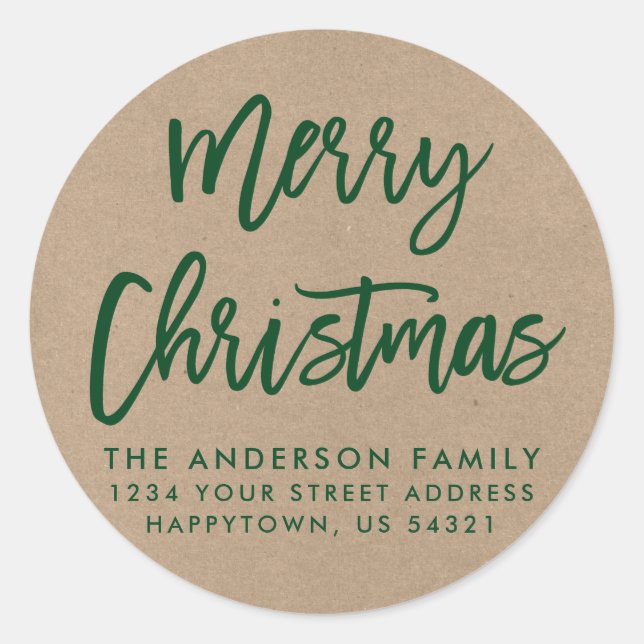 Brush Script Christmas Kraft Green Envelope Seal (Front)