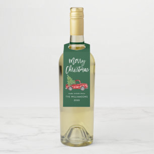 Brush Script Christmas Vintage Truck Green Bottle Tag