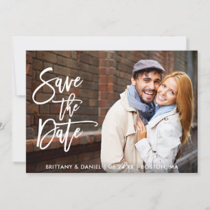 Brush Script Couple Photo Save The Date W Card