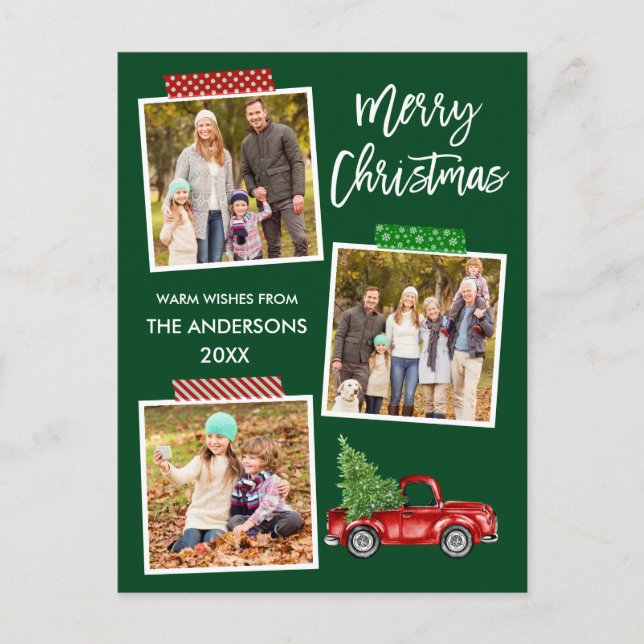 Brush Script Craft Tape Red Truck Christmas Postcard (Front)