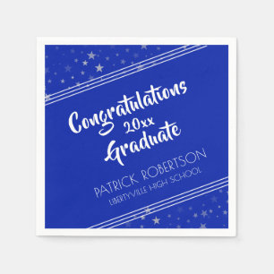 Brush Script Editable Royal Blue Graduation Napkin